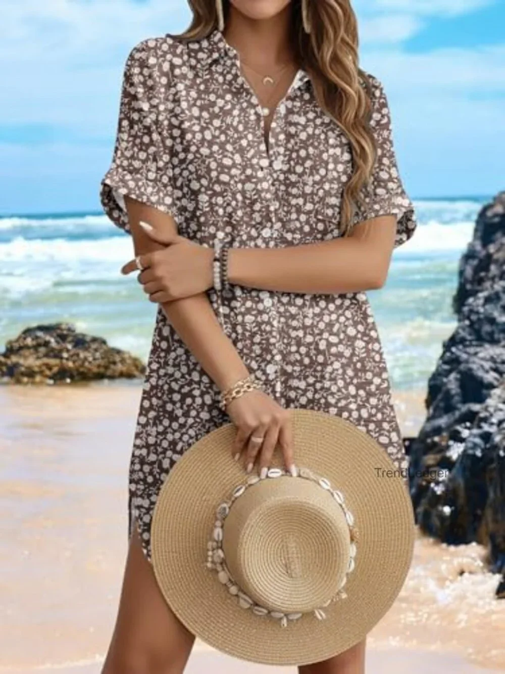 Short Sleeve Button Down Swimsuit Cover Up Shirt Dress